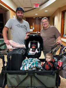CRMC patient Taylor Serocki with her husband Derek, son Walker, and newborn daughter Georgia as they prepare to go home together.