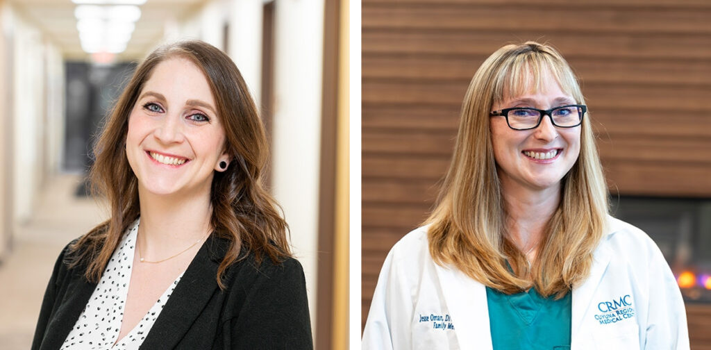 Side-by-side portraits of Kristen Maylott and Jesse Oman, who will provide free breast and cervical cancer screenings at CRMC in Crosby.